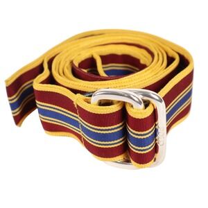 Polo Ralph Lauren Repp Stripe Ribbon D-Ring Belt Mens Burgundy Gold Blue USA